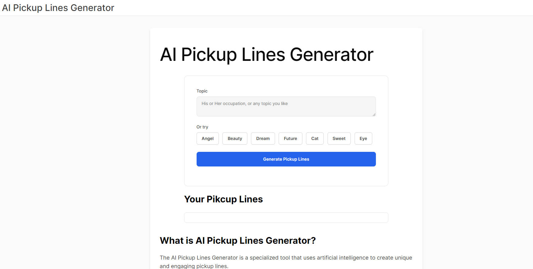 Outil IA: AI Pickup Lines Generator