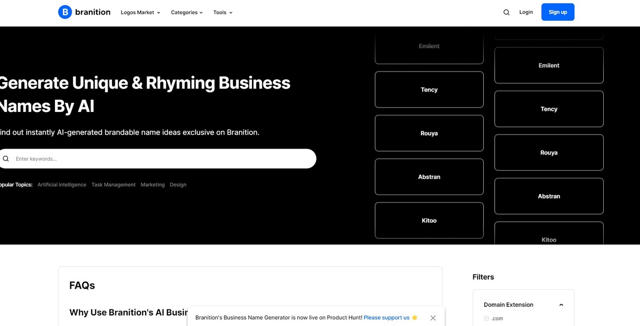 Outil IA: Business Name Generator by Branition