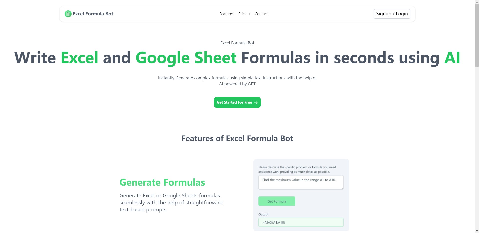 Outil IA: Excel Formula Bot