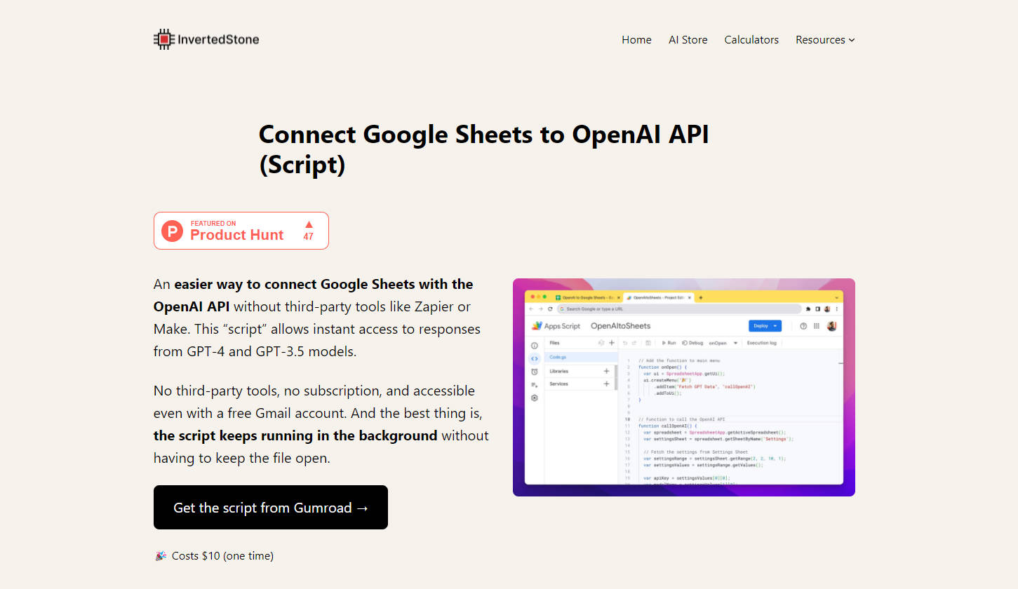 
Google Sheets + OpenAI API
