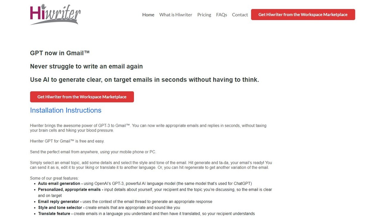 
              Hiwriter GPT for Gmail            
