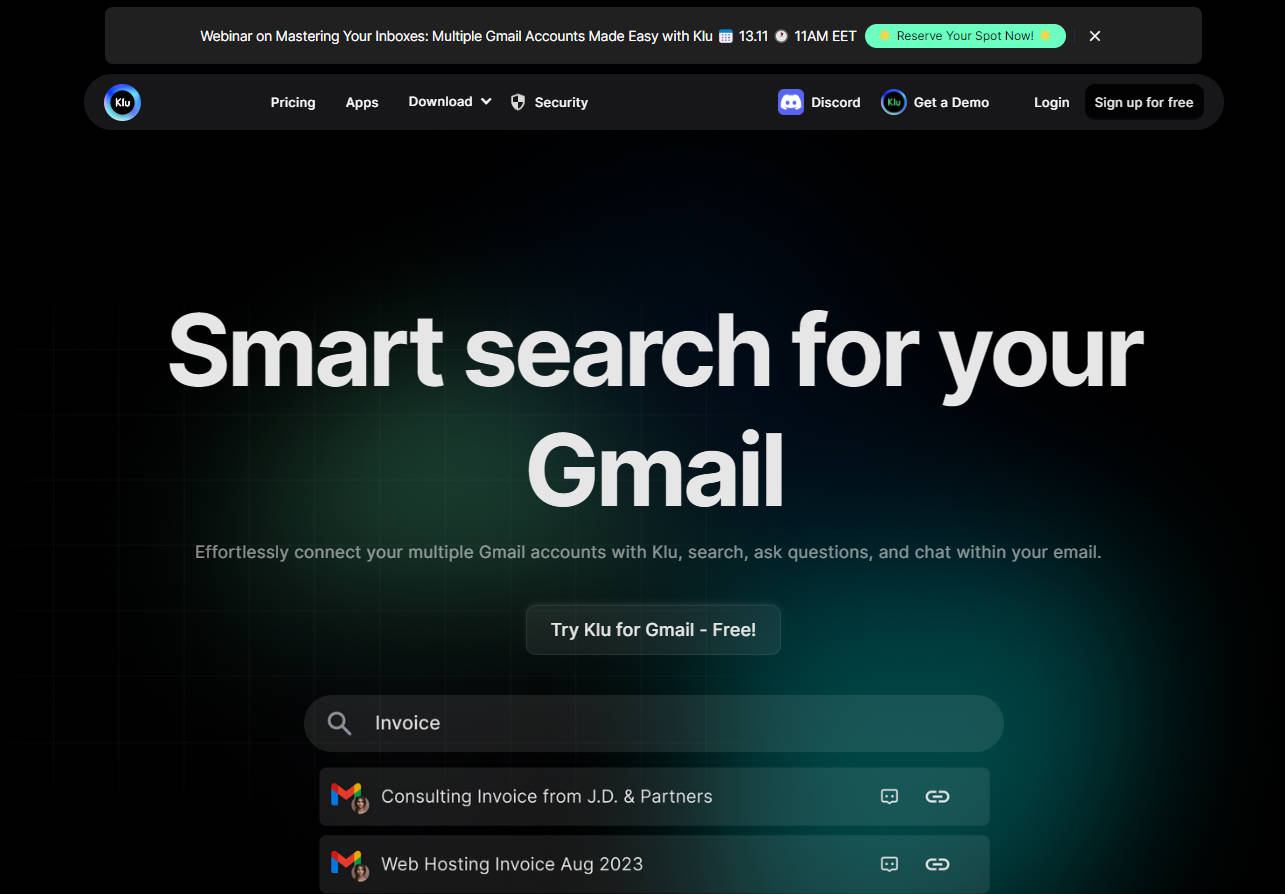 
              Klu - Search bar for all Gmail Accounts            
