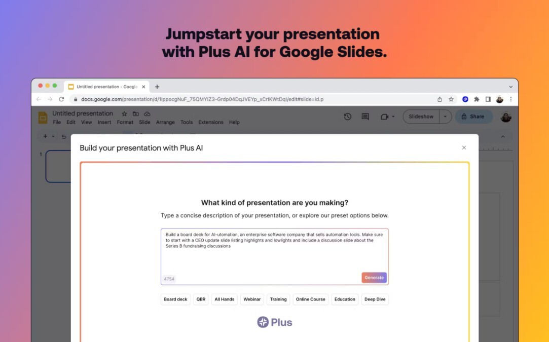 
Plus AI for Google Slides
