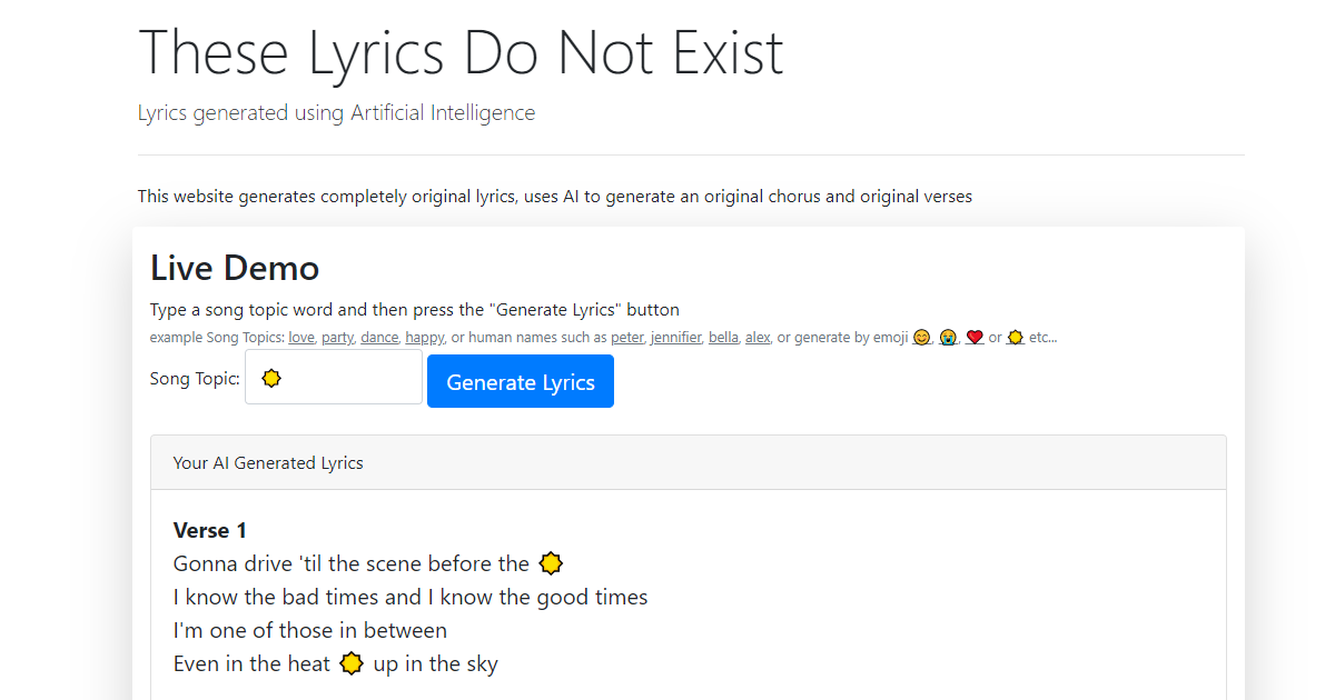 Outil IA: These Lyrics Do Not Exist