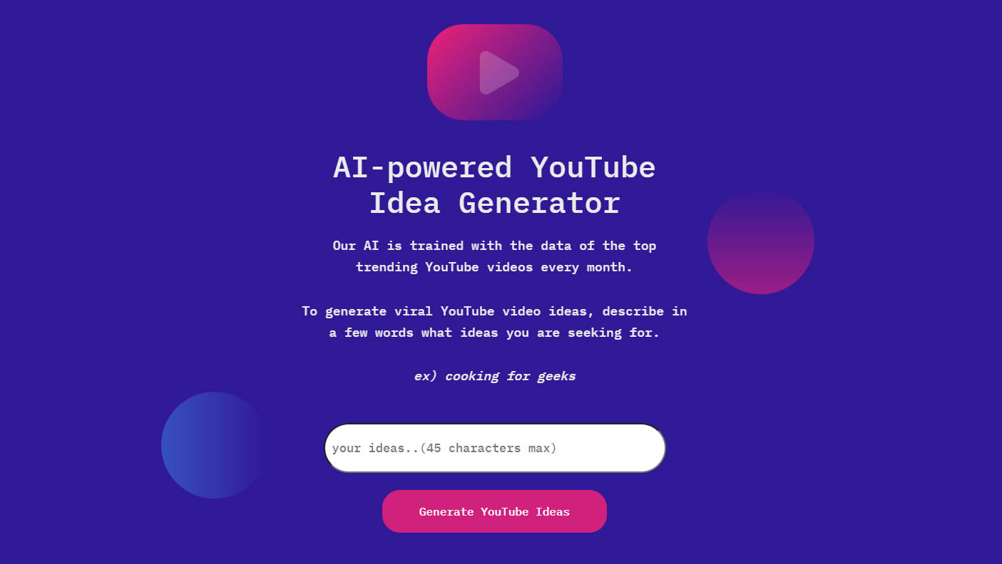 
AI-powered YouTube Idea Generator
