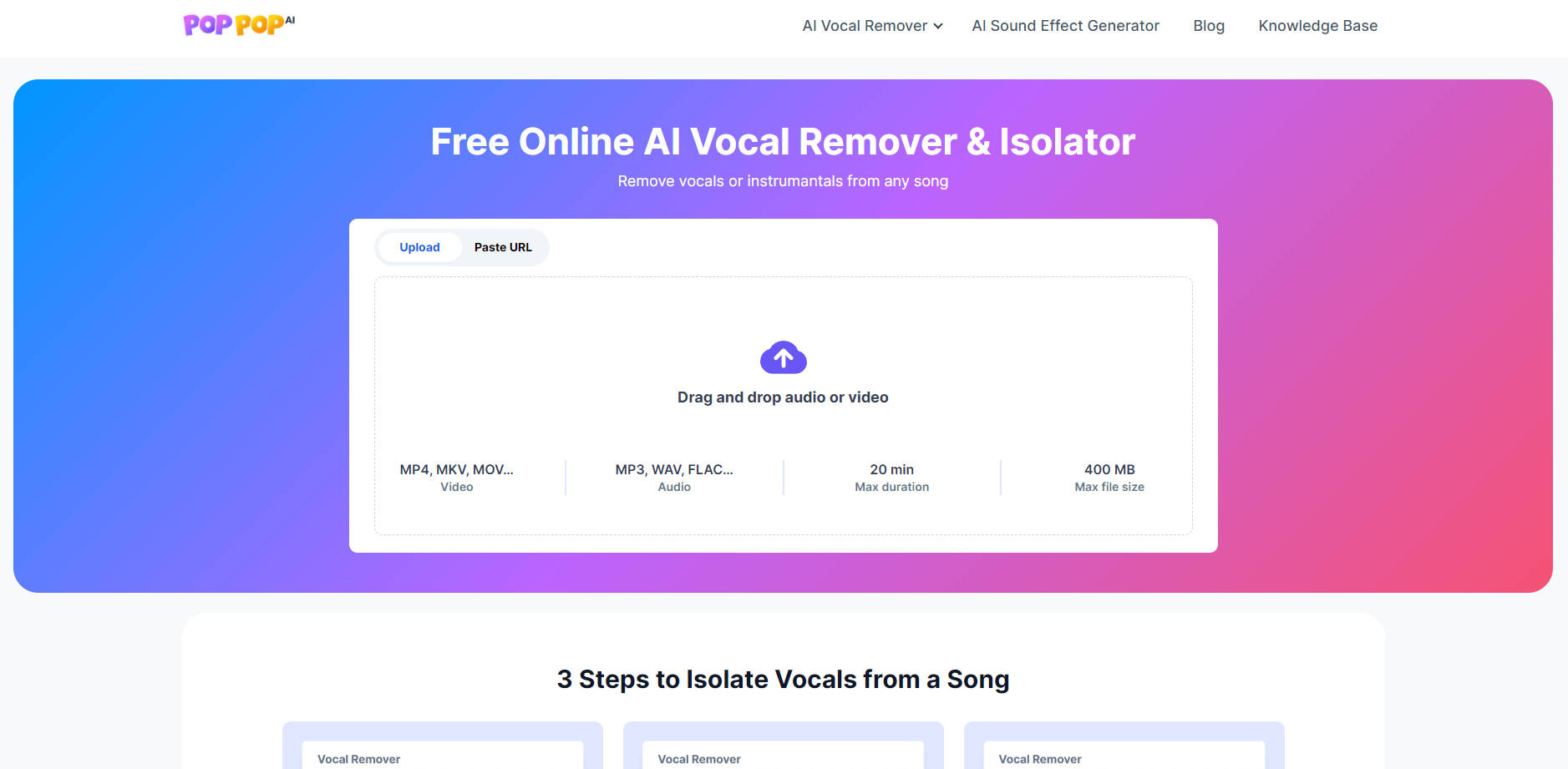 Outil IA: PopPop AI Vocal Remover